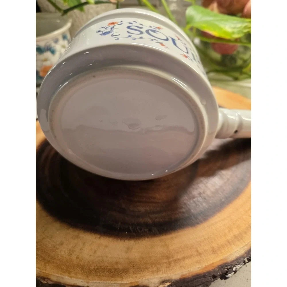 2 Heritage Stoneware Soup Bowl W/Handle Lid Crock Jay Porcelain Flowers
